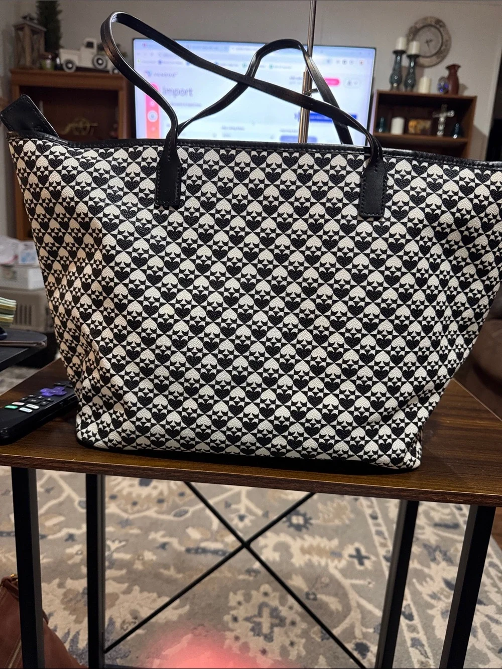 Kate Spade Black and White Geometric Stripe Tote